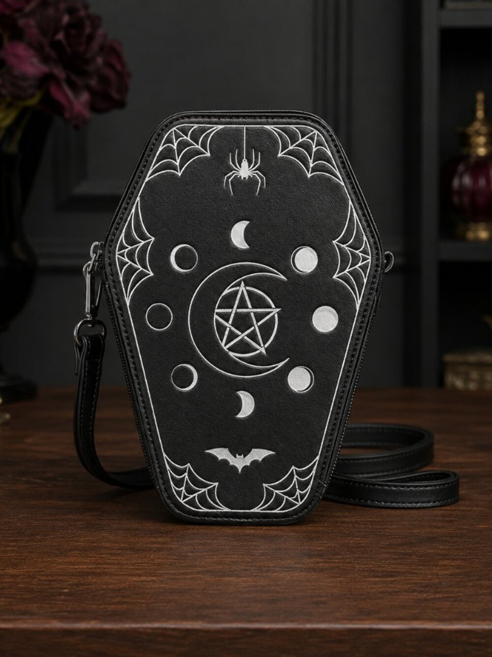 Mad Engine Gothic Coffin Crossbody Bag Pentagram Moon Occult Purse NWT